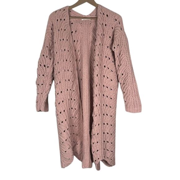 Moon & Madison Cardigan Womens S Pink Open Knit Longline Boho Cozy Cottagecore - Picture 1 of 6